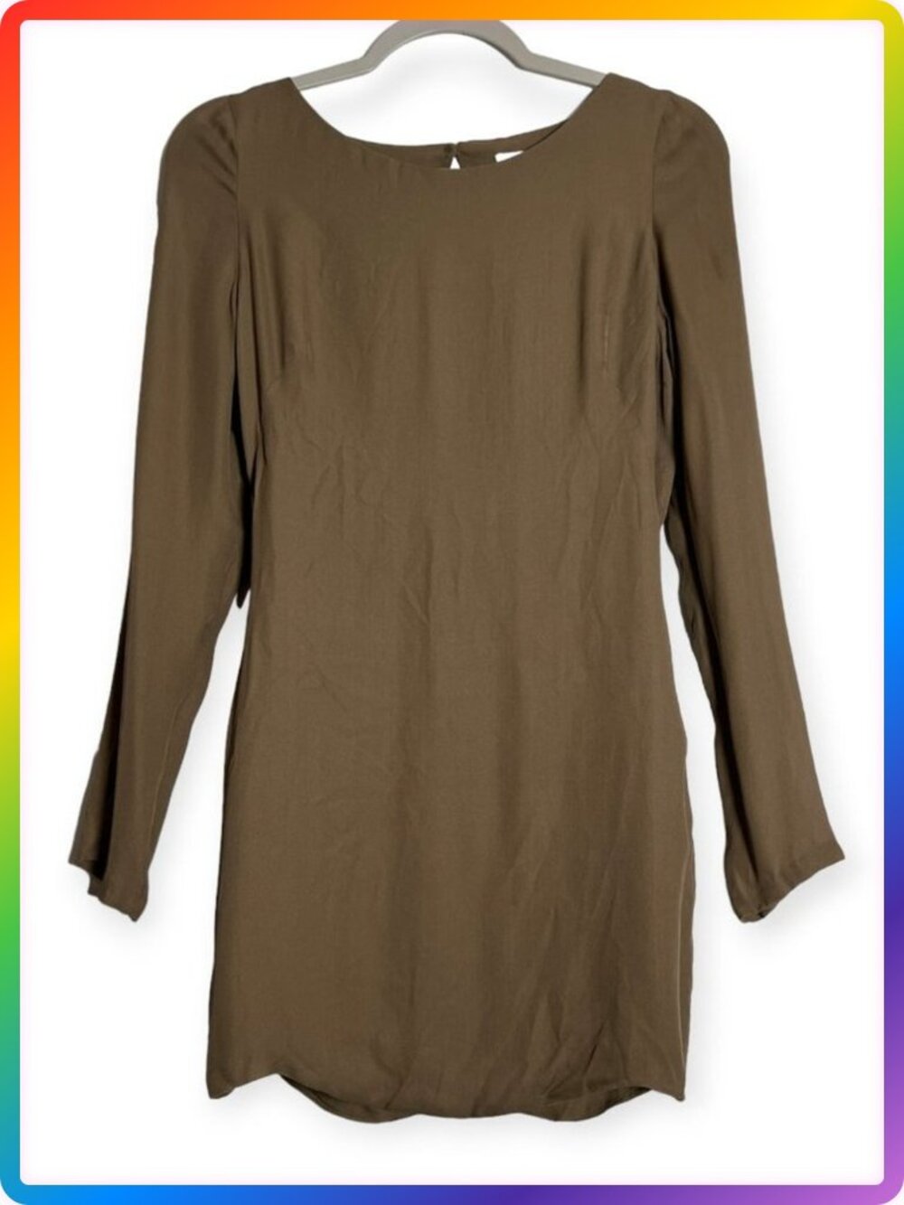 Olcay Gulsen 100% Silk Open Back Mini Dress SIZE M Tan Long Sleeve Evening